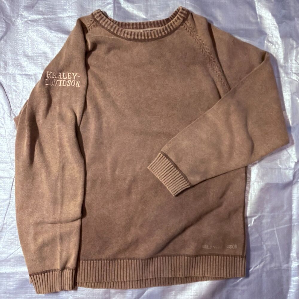 NWT Harley Davidson Sweater Mens 2XL Brown Cotton Knit Crewneck Embroidered 2X